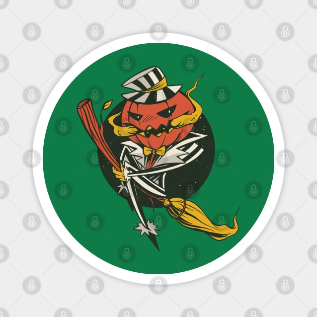 pumpking broom Magnet by IconRose